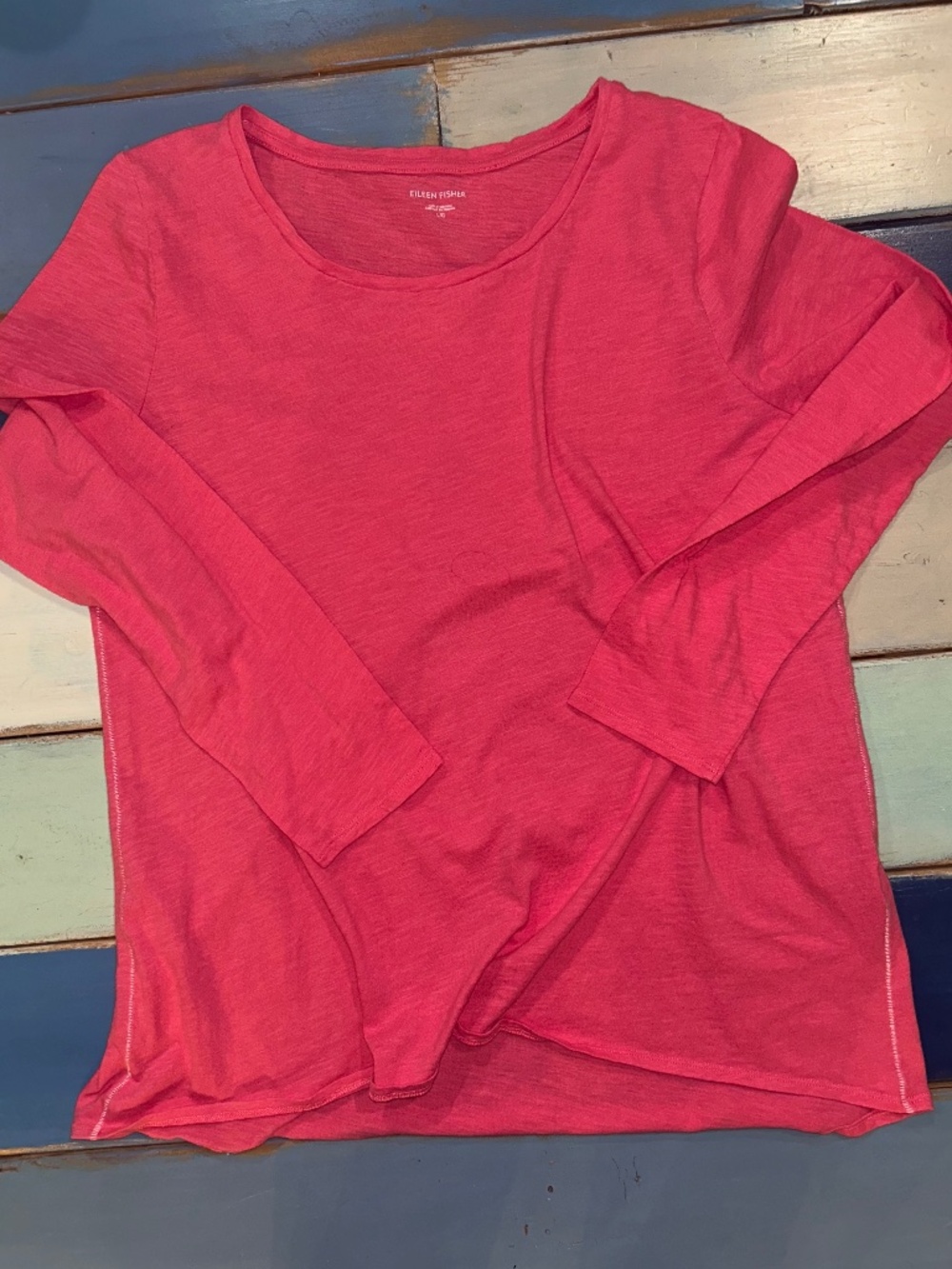 Eileen Fisher Pink Slub Knit High Low Tunic Top Large